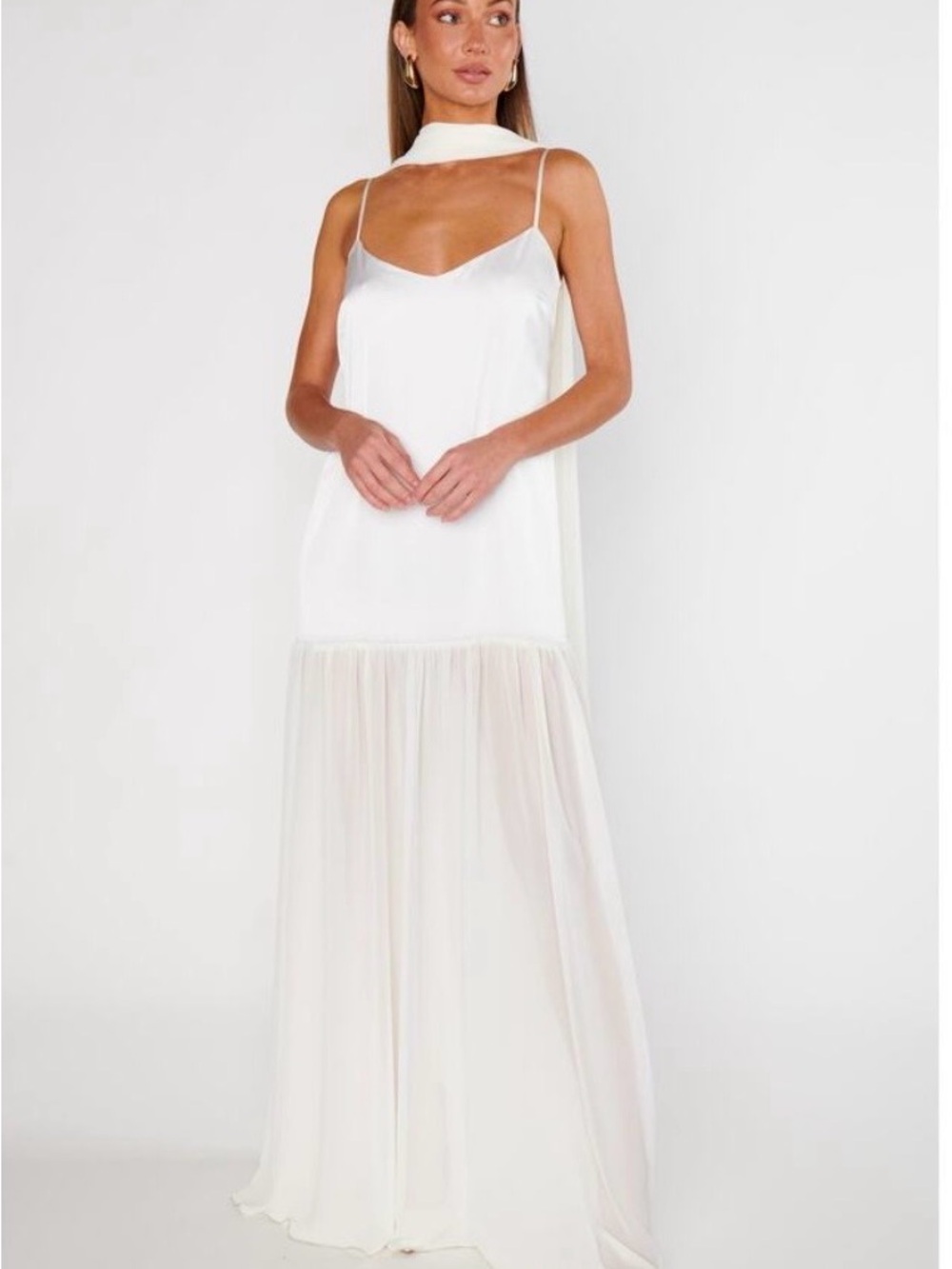 Show Me Your Mumu Dalia Maxi Dress in Ivory Luxe Satin XS NWT
